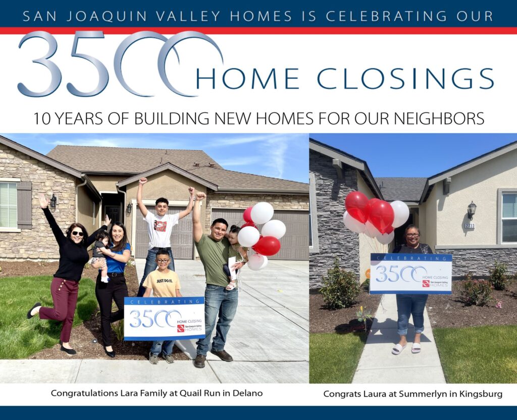 San Joaquin Valley Homes Closes on 3,500th Home